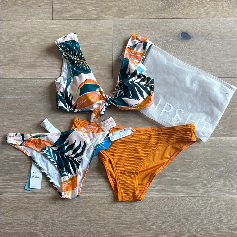 Cupshe Tropical Print Bikini Set with Orange Bottoms